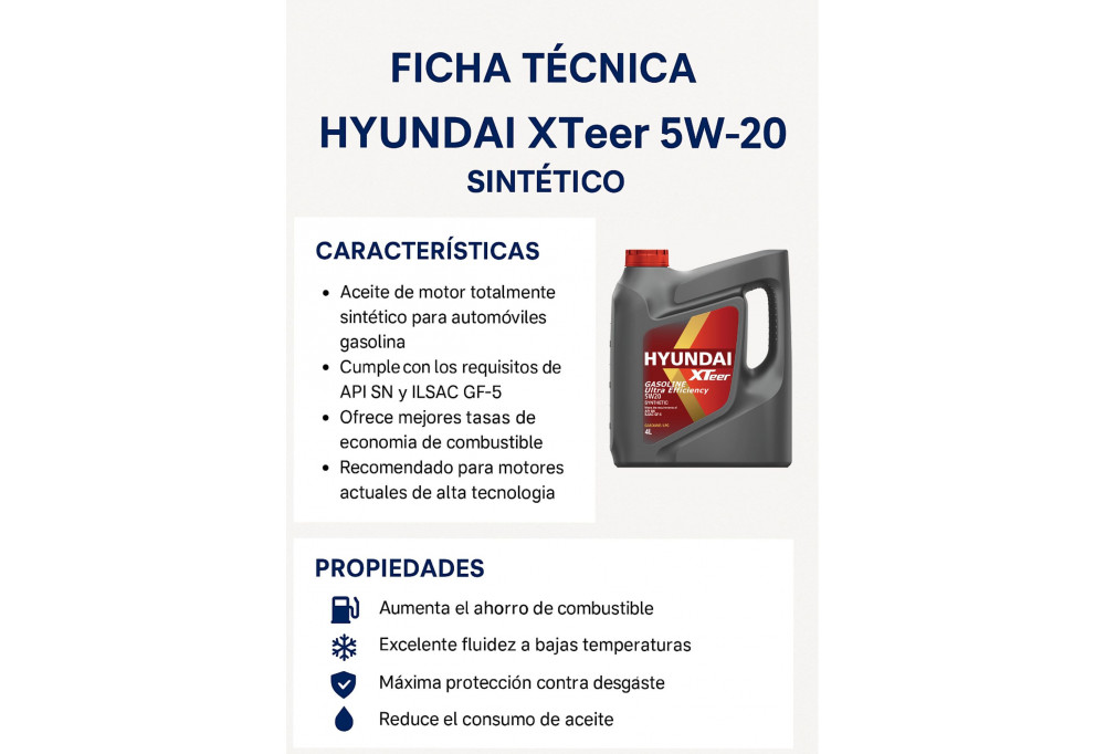 Ficha Tecnica - Hyundai Xteer 5W-20 Sintetico